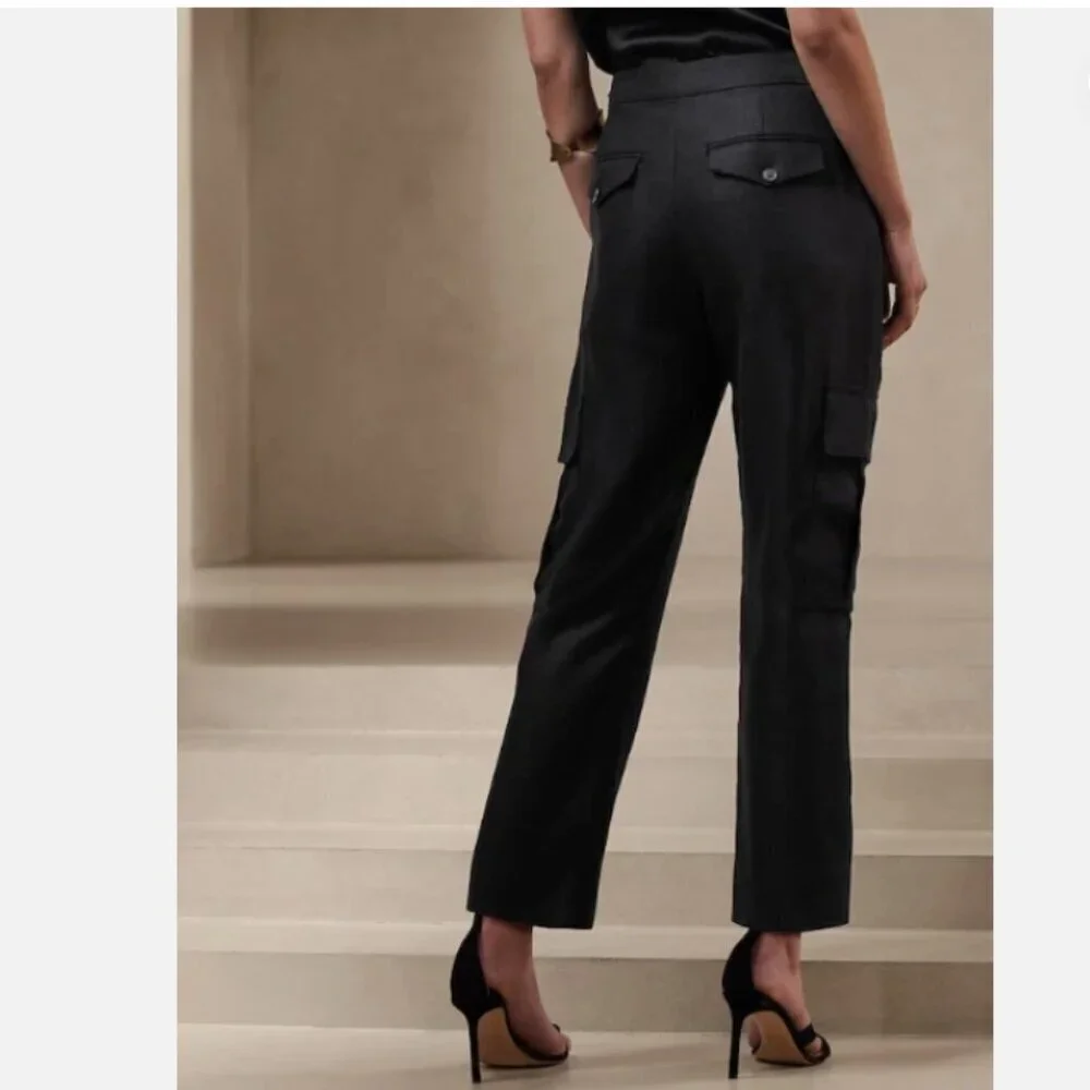 Banana Republic Heritage Expedition Linen Cargo Pants Black Size 0 NWT RT$130